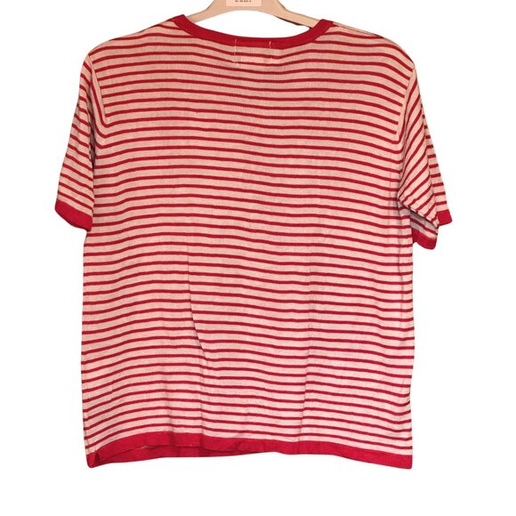 Vintage Striped Silk Short Sleeve Top - Size XL - Picture 2 of 9